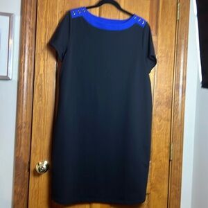Women's Size Large Susan Graver Weekend Black and Blue Dress w/ Buttons